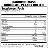 Información nutricional de Carnivor Mass Chocolate Crema de Maní ingredientes
