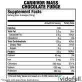 Información nutricional de Carnivor Mass Chocolate Fudge ingredientes