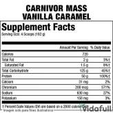 Información nutricional de Carnivor Mass Vainilla Caramelo ingredientes