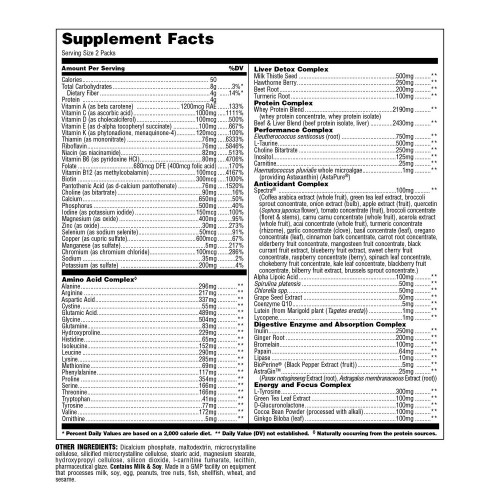 Tabla nutricional de Animal Pak 44 pack Universal Nutrition ingredientes